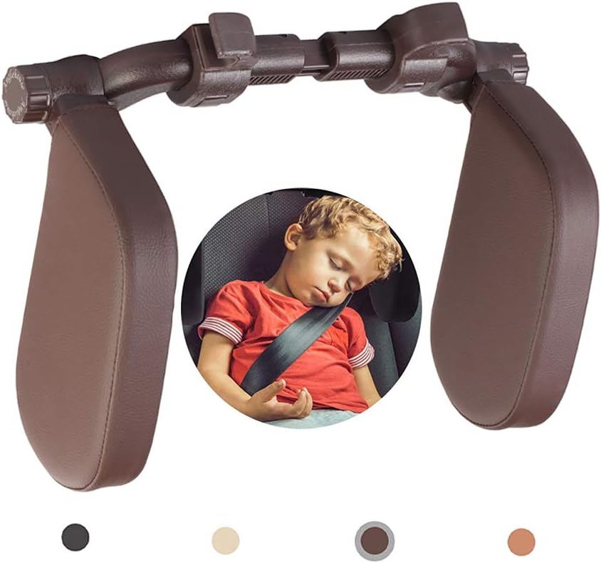 Car Headrest Pillow 360 Adjustable PU Leather Head Neck Support for Kids and Adults