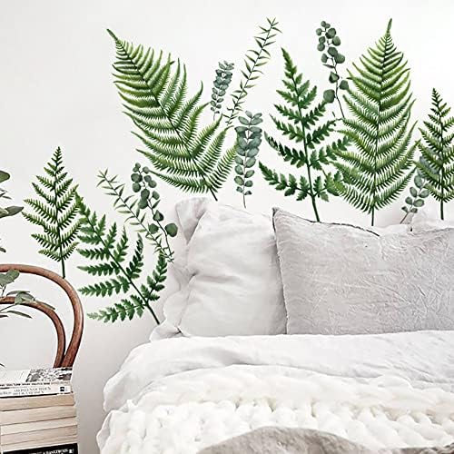 Runtoo Large Fern Leaves Wall Art Stickers Green Plant Wall Decal Living Room Bedroom Nursery Decor