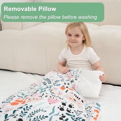 Viviland Toddler Nap Mat with Pillow and Blanket - Cute Cat Design