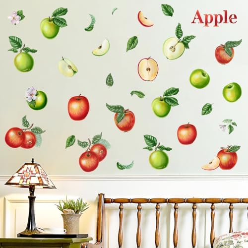 DEIKOKA Apple Wall Decals Set of Red Apples with Leaves and Slices