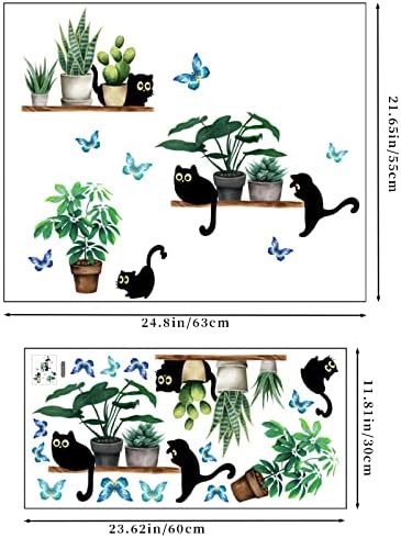 Black Cats Potted Plant Wall Decals Bonsai Stickers