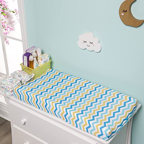 Everyday Kids 2 Pack Baby Changing Pad Covers for Boy - Yellow and Blue Cars Chevron Pattern