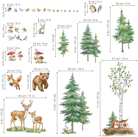 Wondever Large Pine Tree Forest Animals Wall Stickers