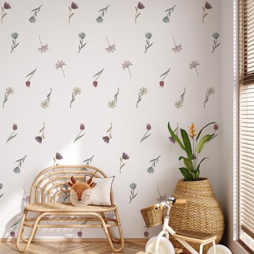 Boho Wildflower Wall Stickers for Girls Bedroom Decor