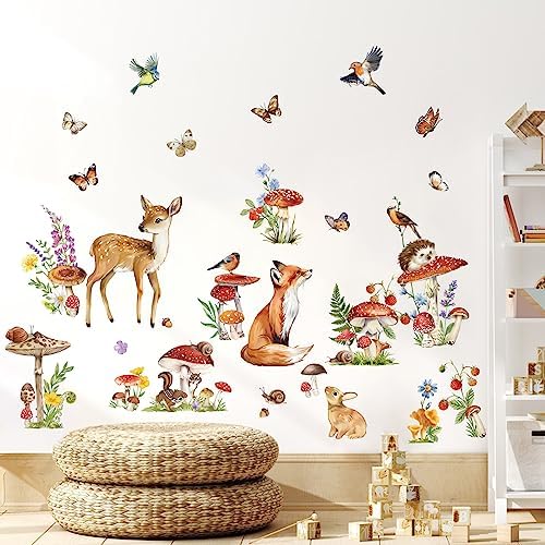 Wondever Woodland Animal Wall Stickers for Kids Bedroom Nursery Decor
