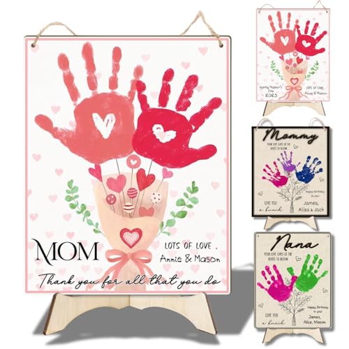 Mom Pink Floral Bouquet DIY Handprint Art Craft Keepsake