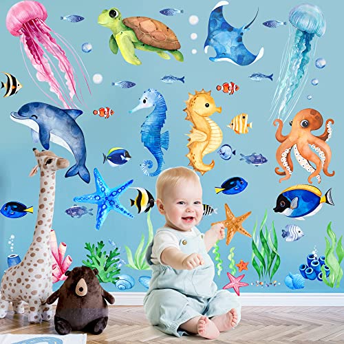 4 Sheets Ocean Fish Wall Decals Stickers for Kids Nursery Decor