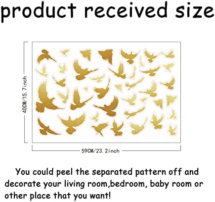 SUPERDANT 40PCS Gold Flying Birds Wall Stickers