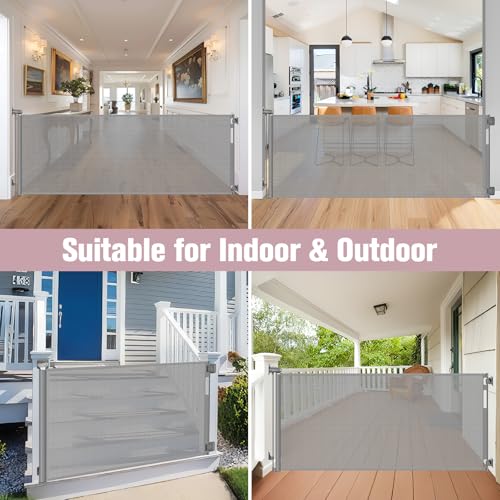 75 Inch Wide Retractable Baby Gate No Drilling Gray