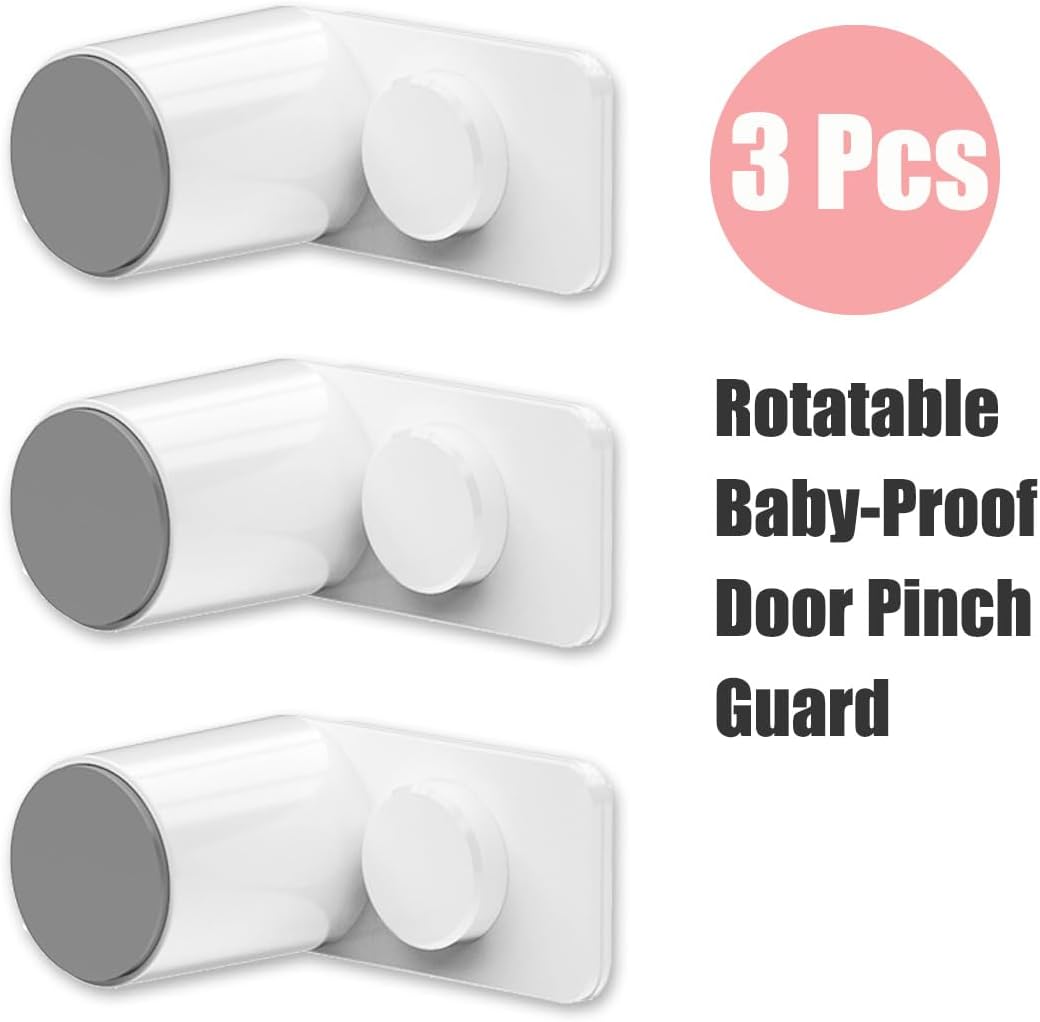 Kytasryl Door Pinch Guard 3PCS Baby Proofing Door Stopper with 180 Rotating Self Adhesive Base
