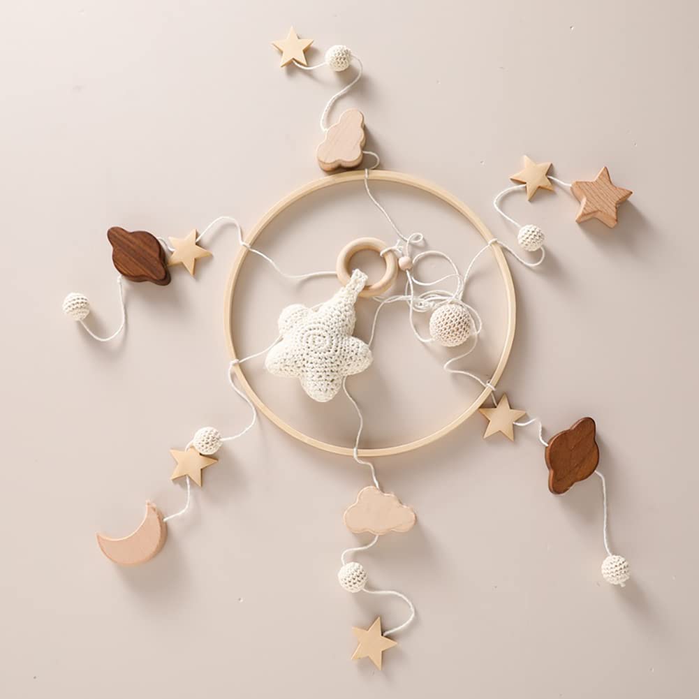 Baby Musical Crib Mobile with Rotating Wooden Stars Pendant