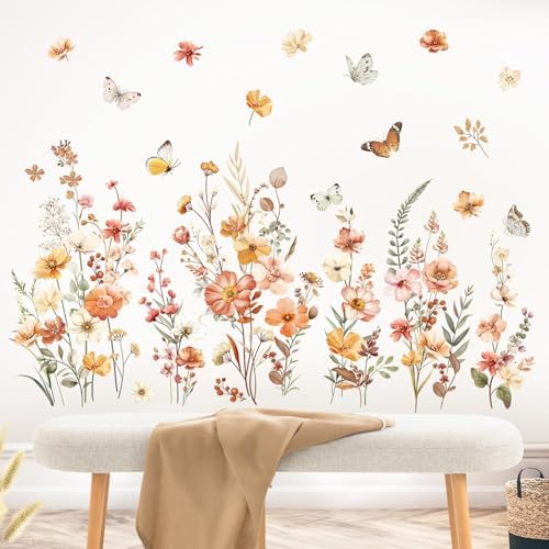 Boho Flower Wall Decals for Girls Room and Baby Nursery