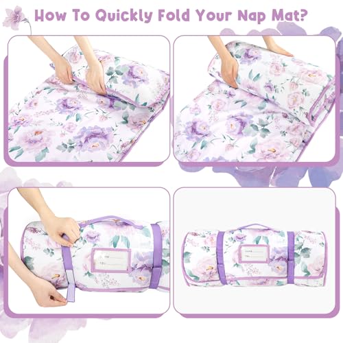 Toddler Nap Mat with Pillow and Minky Blanket Purple