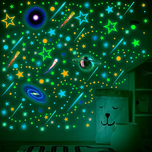 Spakon 495 Pcs Glow in the Dark Moons Stars Wall Decals for Ceiling and Bedroom Decor
