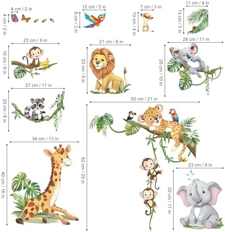 Safari Animals Tree Branch Wall Stickers for Kids Room Decor
