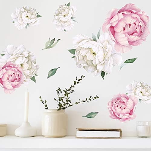 Peony Watercolor Wall Decals Pink and White Spring Decor