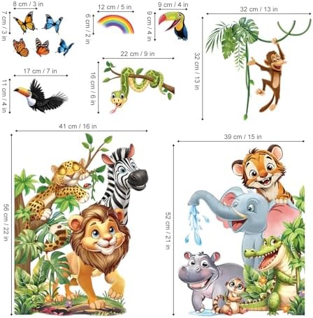 Jungle Animals Wall Stickers for Kids Room and Baby Nursery