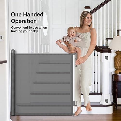 Retractable Baby Gate for Doorways and Stairs Grey