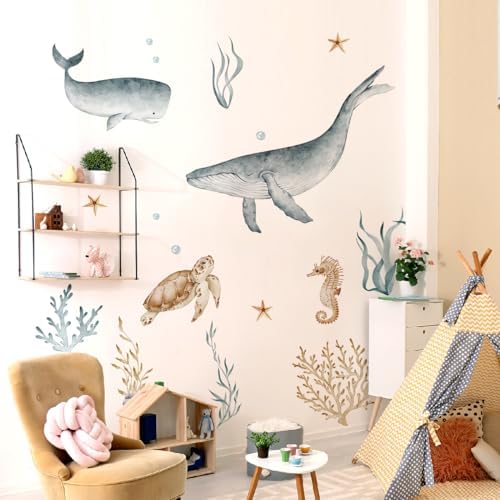 Ocean Wall Decals with Whales Turtles and Sharks