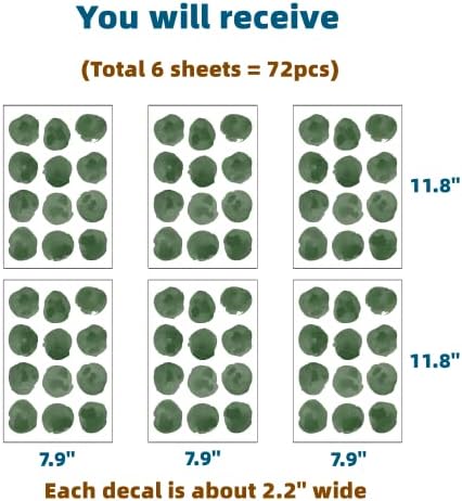 72pcs 22 Black Green Polka Dots Wall Decals for Kids