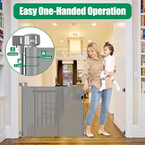 Reinforced Retractable Dog Gate 56 Inch Gray