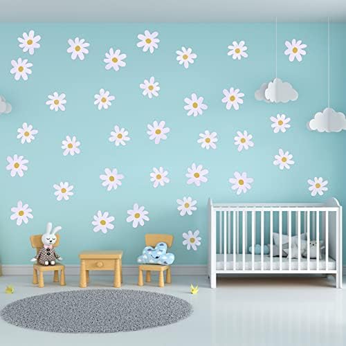 Bremorou 36PCS Retro White Daisy Wall Stickers for Decor