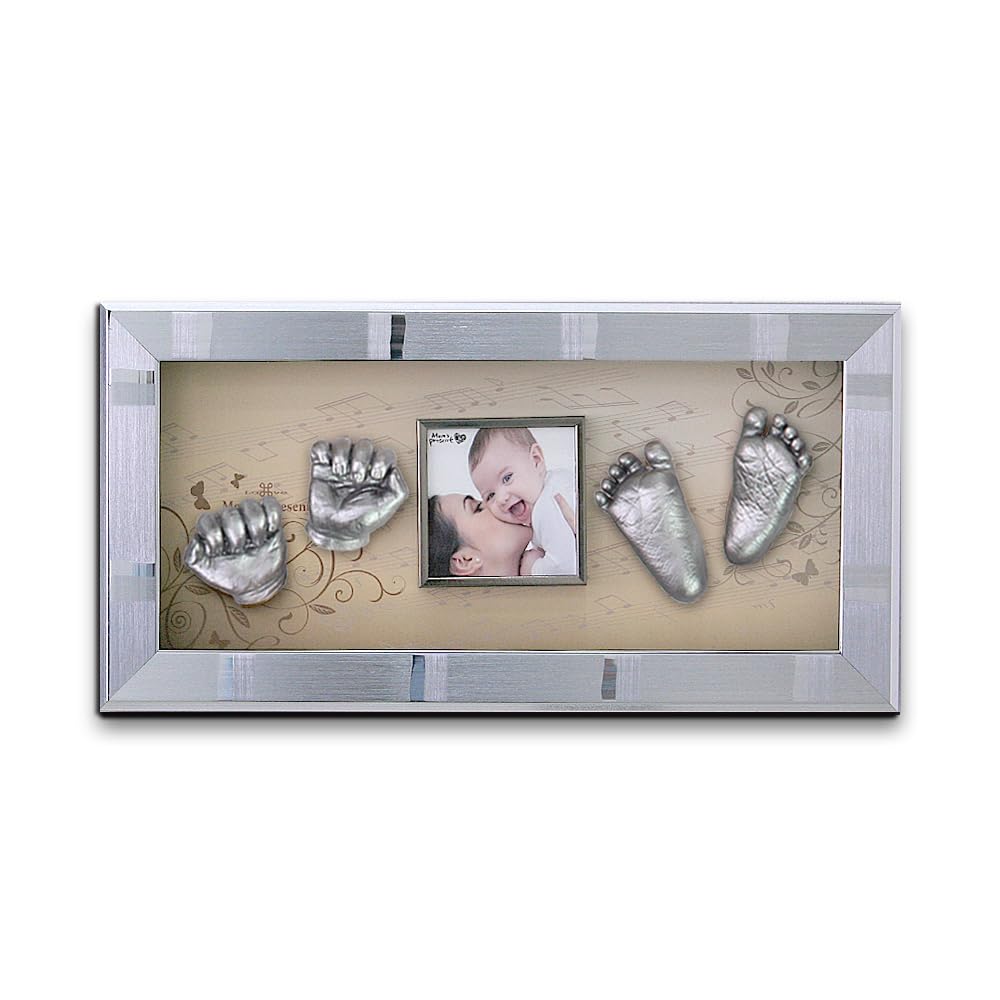 Momspresent Baby Hand Footprint Casting Kit with Silver Frame