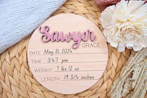 Newborn Baby Stats Sign Made of Wood