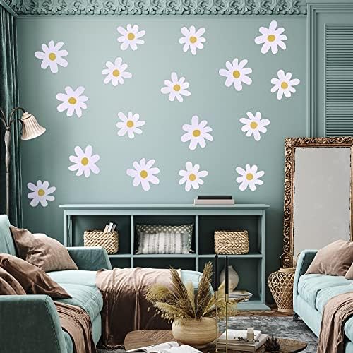 Bremorou 36PCS Retro White Daisy Wall Stickers for Decor