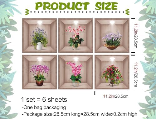 3D Green Plant Wall Decals Set of 6