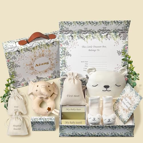 Baby Keepsake Box with Hat Socks and Rattle