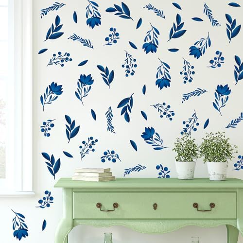 Blue Leaf Wall Stickers for Bedroom and Living Room Decor