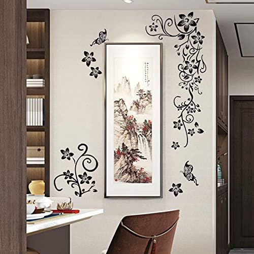 Black Flower Vines Wall Decals DIY Stickers for Kids Room