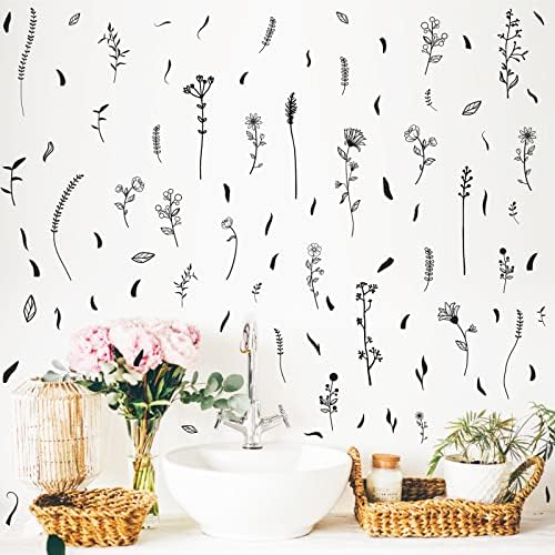 Kazova Black Wildflower Wall Stickers for Kids Room Bedroom Decor