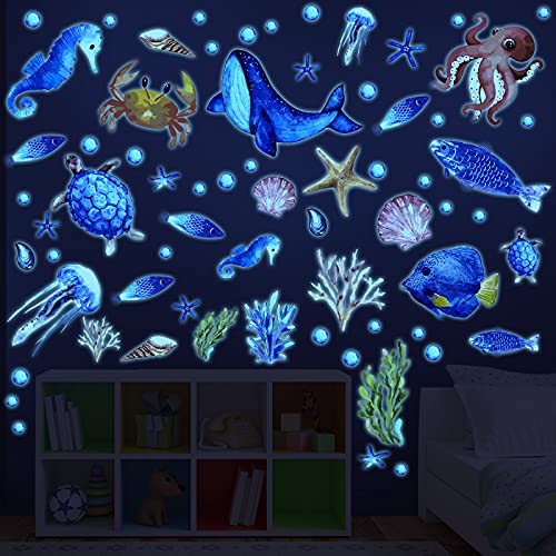 Zonon 97 Pcs Glow in the Dark Ocean Wall Decals