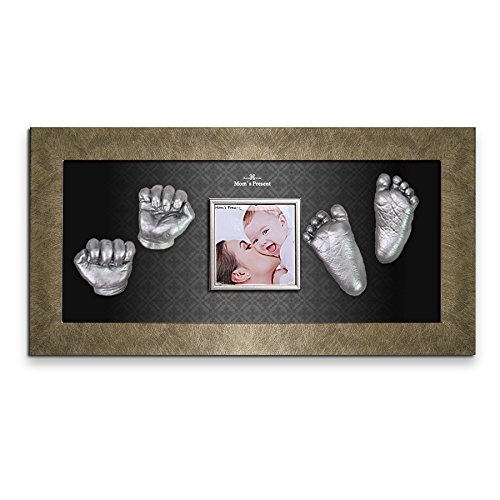 Momspresent Baby Footprint Handprint Deluxe Casting Kit with Gold Frame 10 Silver Frames