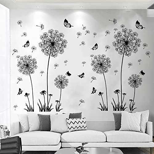 Black and White Dandelion Butterfly Wall Stickers