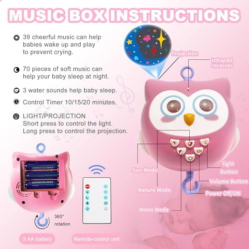 YUNGCHI Baby Crib Mobile with Music and Lights