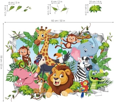 Wondever 3D Jungle Animals Wall Stickers for Baby Nursery Kids Room