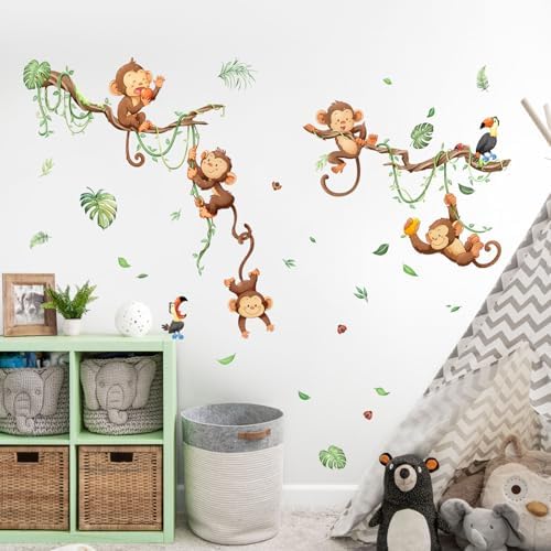 Monkey Climbing Tree Wall Decals for Kids Room Decor