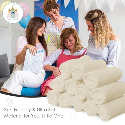 Cute Castle 12 Pack Muslin Baby Washcloths - 12x12 Inches
