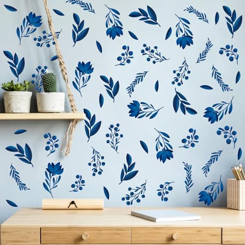 Blue Leaf Wall Stickers for Bedroom and Living Room Decor