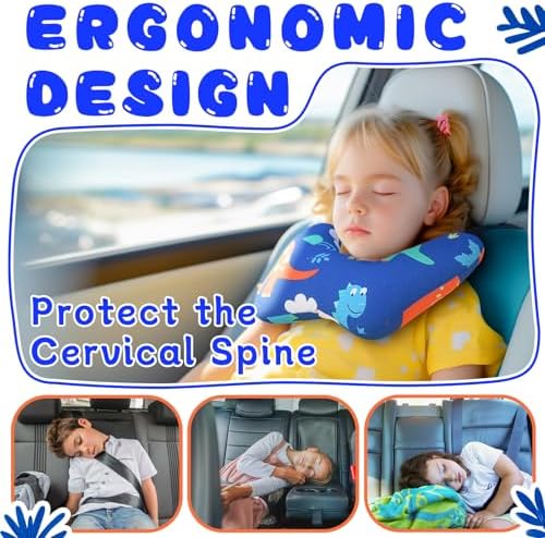 Viscogrip H-Shape Car Pillow for Kids Blue Dinosaur