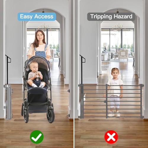 Narrow Baby Gate 24 Tall Retractable for Stairs and Doorways Gray