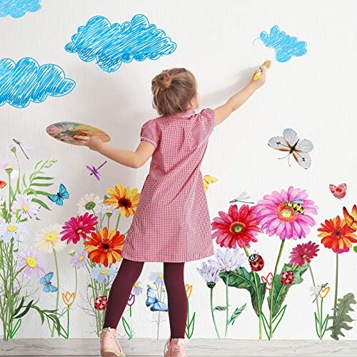 Zonon 64 Pcs Flower Butterfly Wall Decals Peel and Stick Art for Home Decor