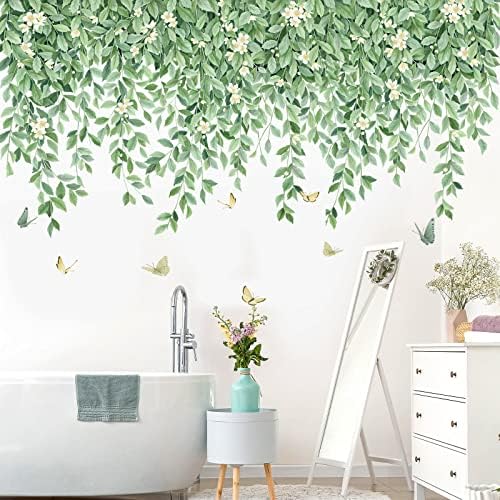 Green Leaf Hanging Vine Wall Decal for Bedroom and Nursery