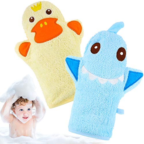 2 Pieces Baby Bath Mitts with Animal Designs