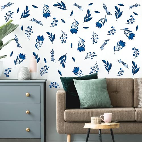 Blue Leaf Wall Stickers for Bedroom and Living Room Decor