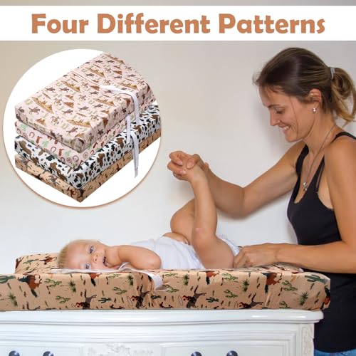 4 Pcs Western Pattern Baby Changing Pad Covers for Boys and Girls