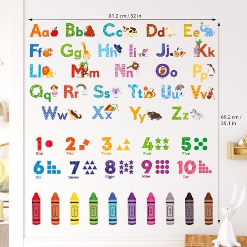 DECOWALL Animal Alphabet Numbers Wall Stickers for Kids Room Decor